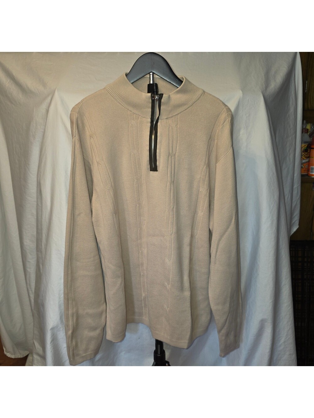Alex Cannon Men's Quarter Zip Cable Knit Sweater Beige with Elbow Patches size L - Picture 3 of 13